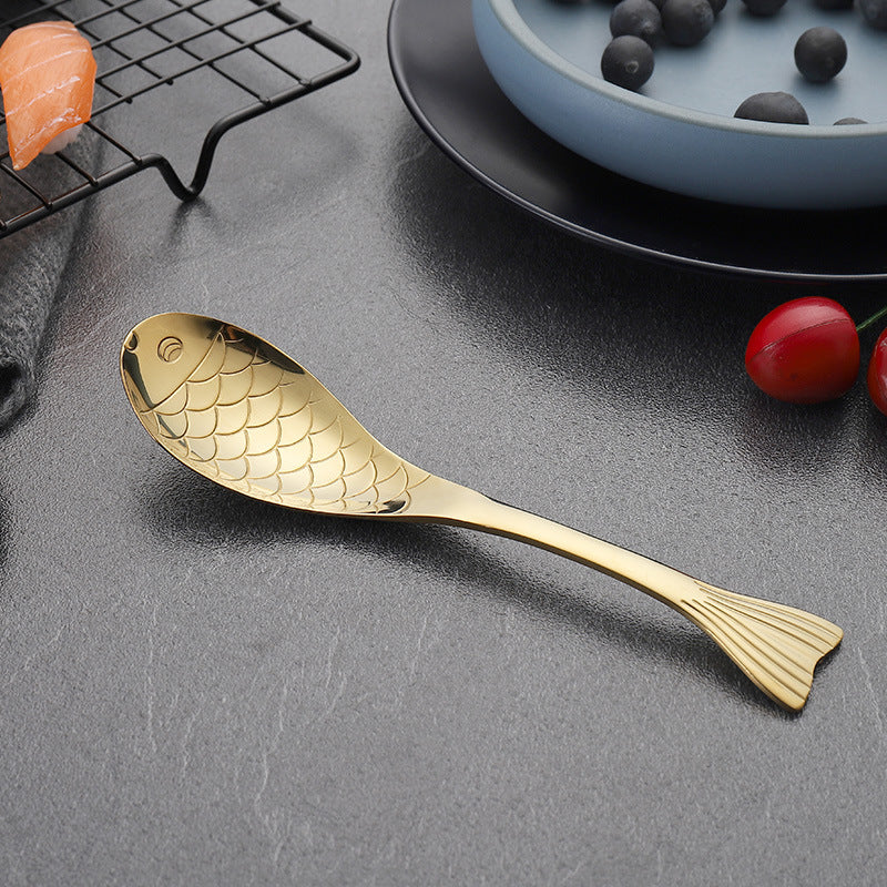 304Stainless Steel Spoon Cooking Restaurant Spoon Pickled Fish Spoon Cartoon Spoon PVD Titanium-plated Colorful Fish Tail Cute Spoon