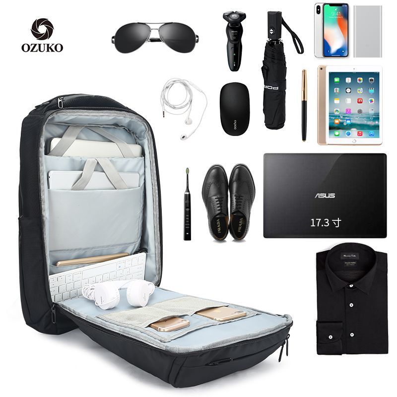 ozuko New business backpack for men, outdoor multifunctional travel bag, waterproof1715-inch Laptop Backpack