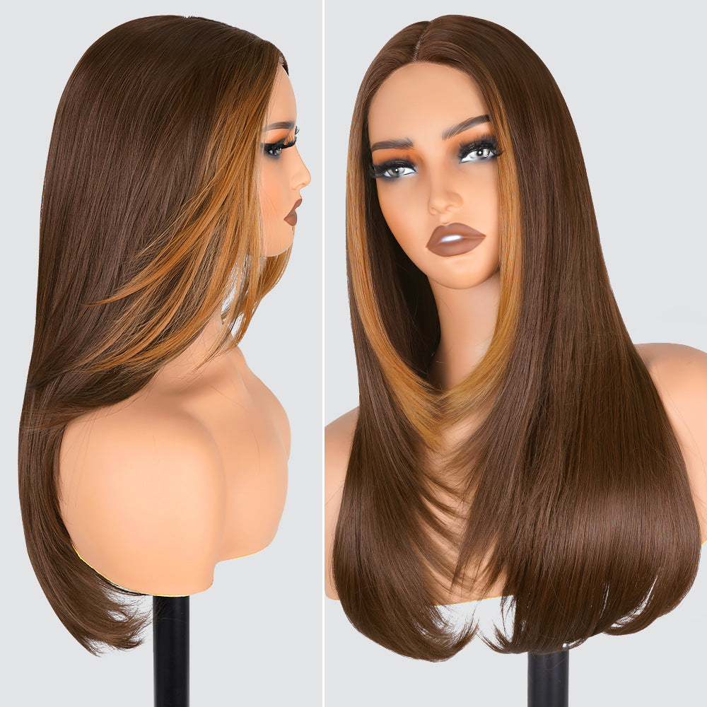 Synthetic Full Wig European and American Foreign Trade Hot-Selling Wig Highlight Straight Wig