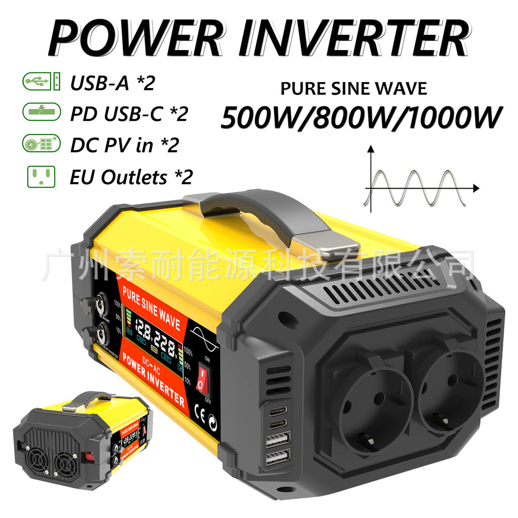 European standard socket pure sine wave inverter500W/800W/1000W 12V Turn230V Double USB Double Type-C
