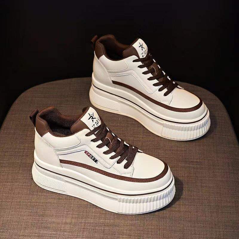 Campus Style Height Increasing Shoes for Women, Spring and Autumn New Slimming Wedge White Slip-On Casual Shoes