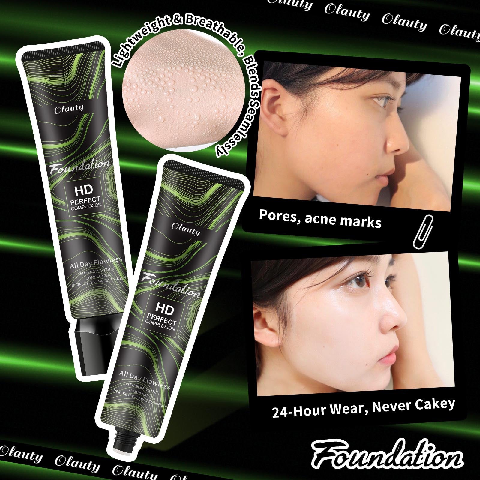 Olauty Liquid foundation waterproof sweatproof moisturizing non-cakey concealer even skin tone natural look makeup