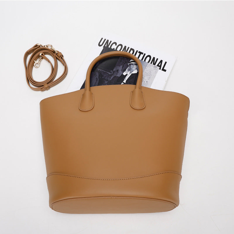 Vintage Large Capacity Commuter Tote Bag Cowhide Bucket Bag Crossbody Shoulder Bag for Women