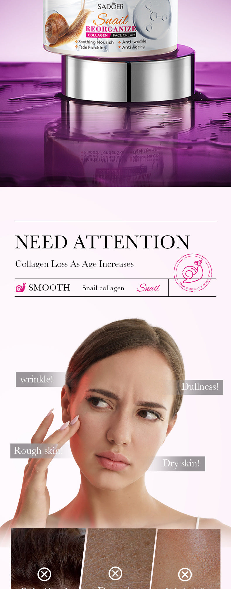 Full English Snail Face Cream50g Collagen Hydrating Moisturizing Cream  Foreign Trade Wholesale