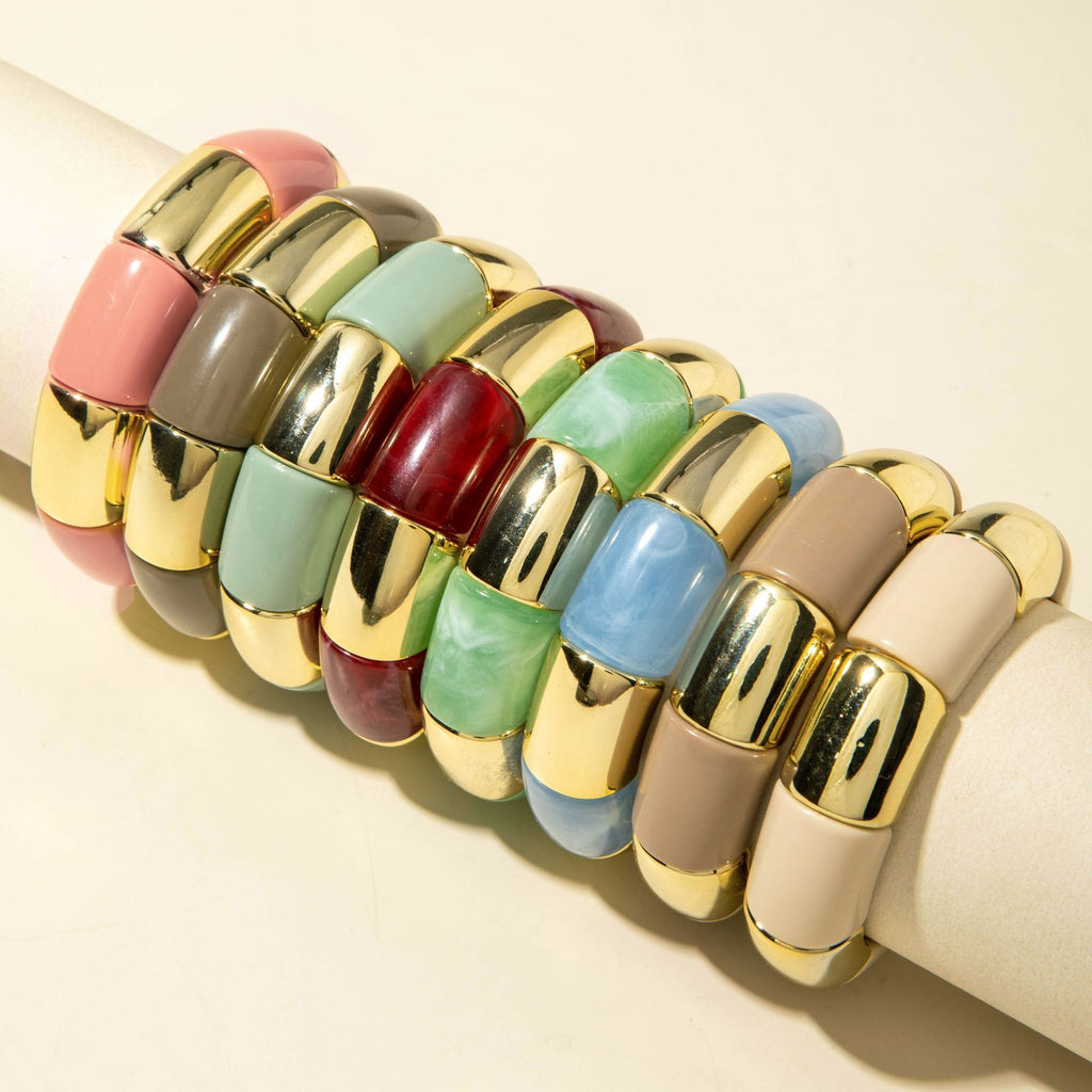 European and American Style Bohemian Bamboo Tube Color Block Elastic Beaded Bracelet Simple Fashion Bracelet Wholesale