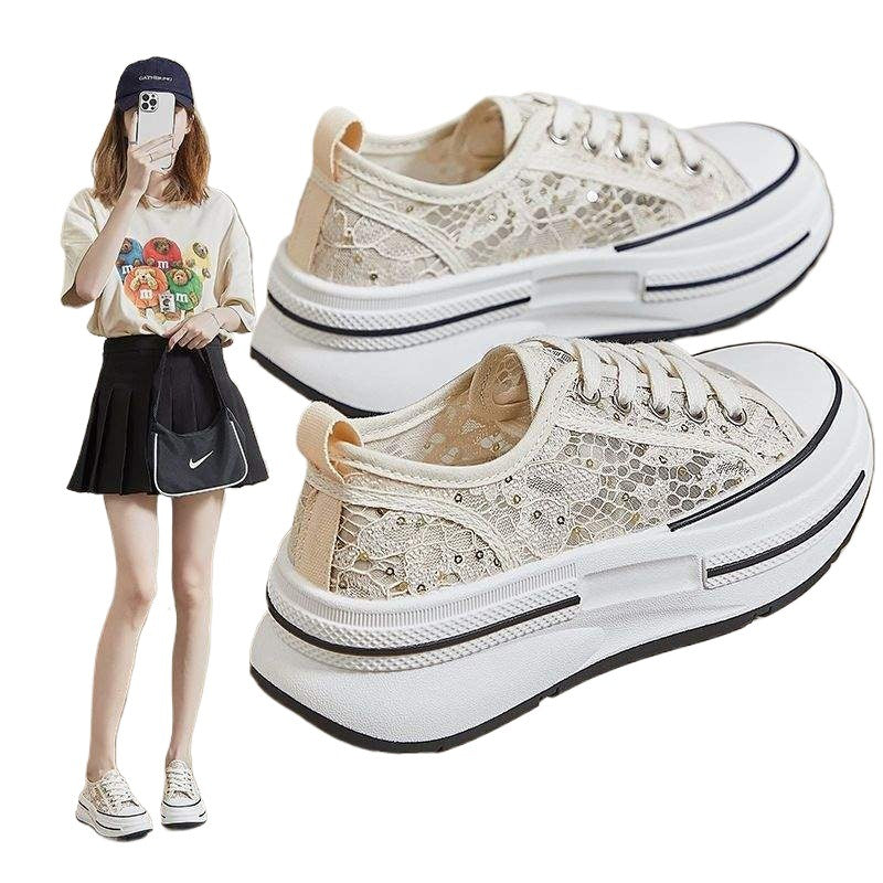 Summer Lace Women's Shoes for Outdoor Wear2025Summer Thin Non-Slip Versatile Breathable Mesh Sports Casual White Shoes