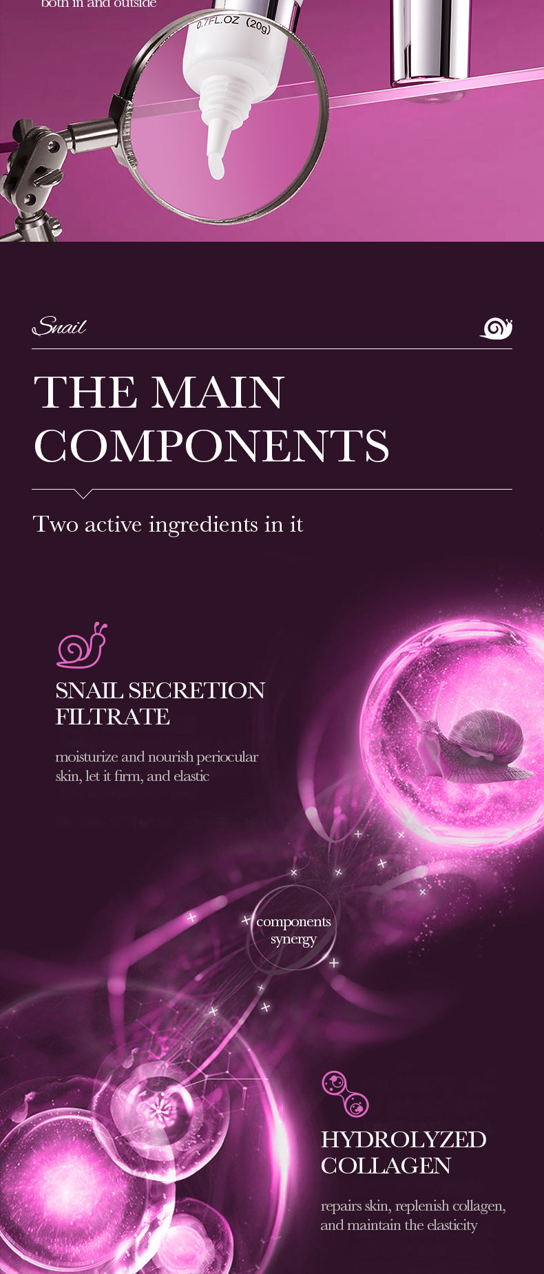 Snail Eye Cream20g SADOER Collagen improves dark circles and wrinkles cross-border wholesale