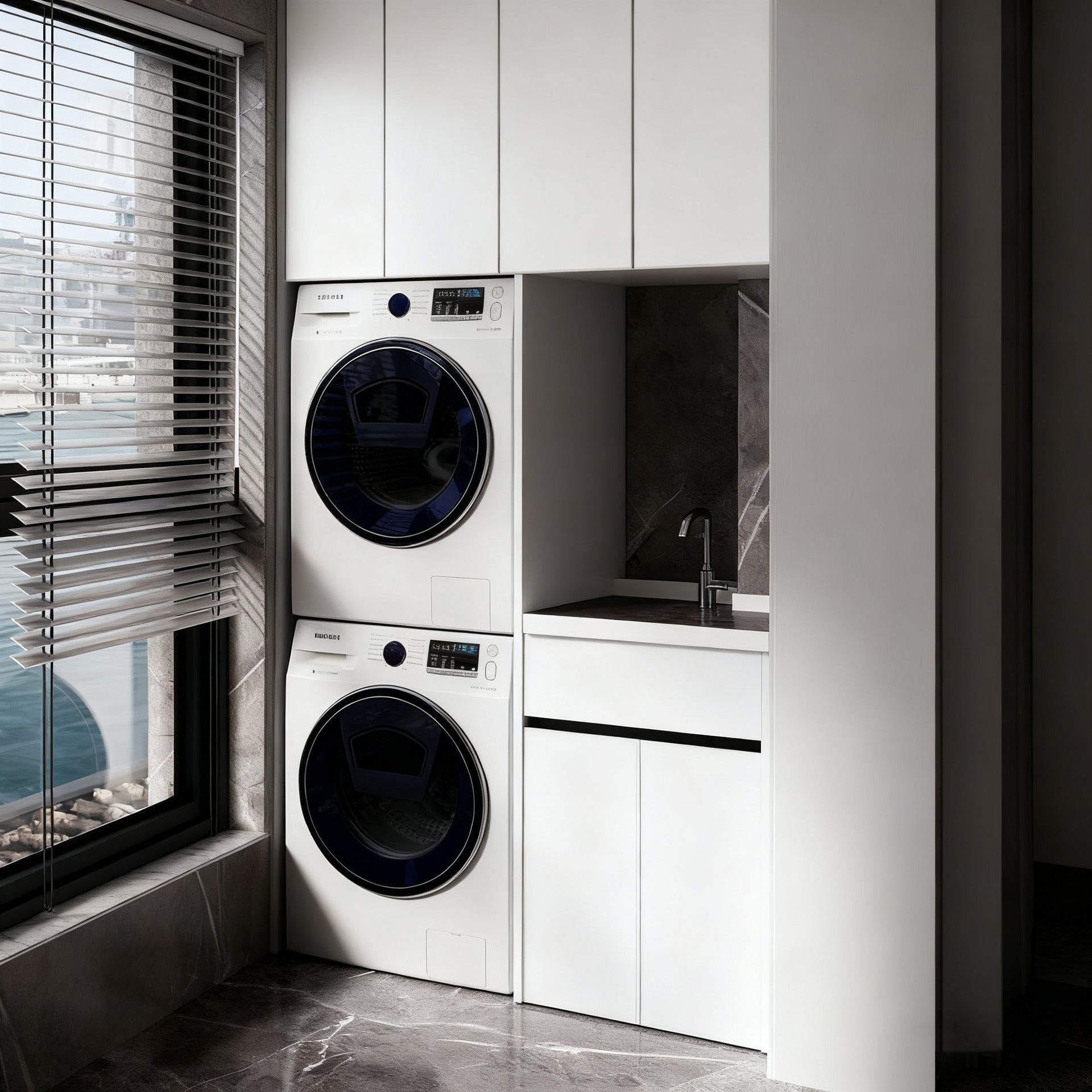 Honeycomb Aluminum Alloy Balcony Laundry Cabinet Combination Double Washing Machine Cabinet Dryer Overlay Cabinet Bathroom Cabinet Custom Factory