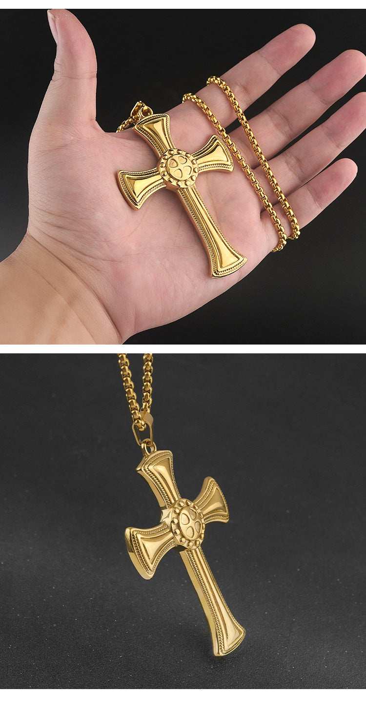 Source Simple Cross Electroplated gold Stainless Steel Men's Pendant Titanium Steel Necklace Accessories Factory Wholesale