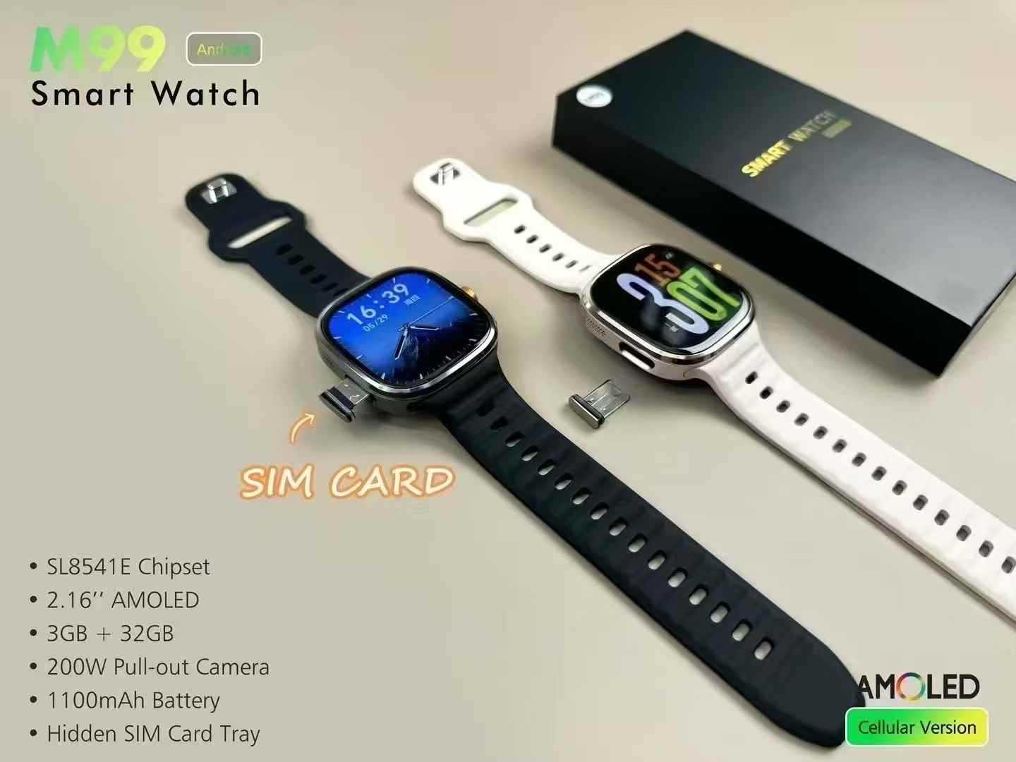 M99Smart Watch5G SIM Card Global Comm Google Store APP Download2.14inch Full Screen Touch Dual System