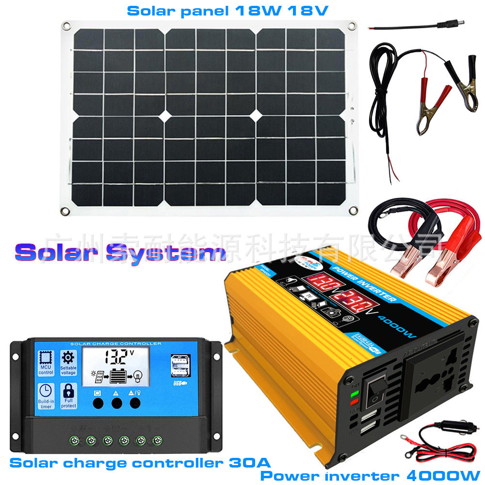 Solar Energy Kit System: 12V Inverter 18W Solar Panel 30A Controller Solar System