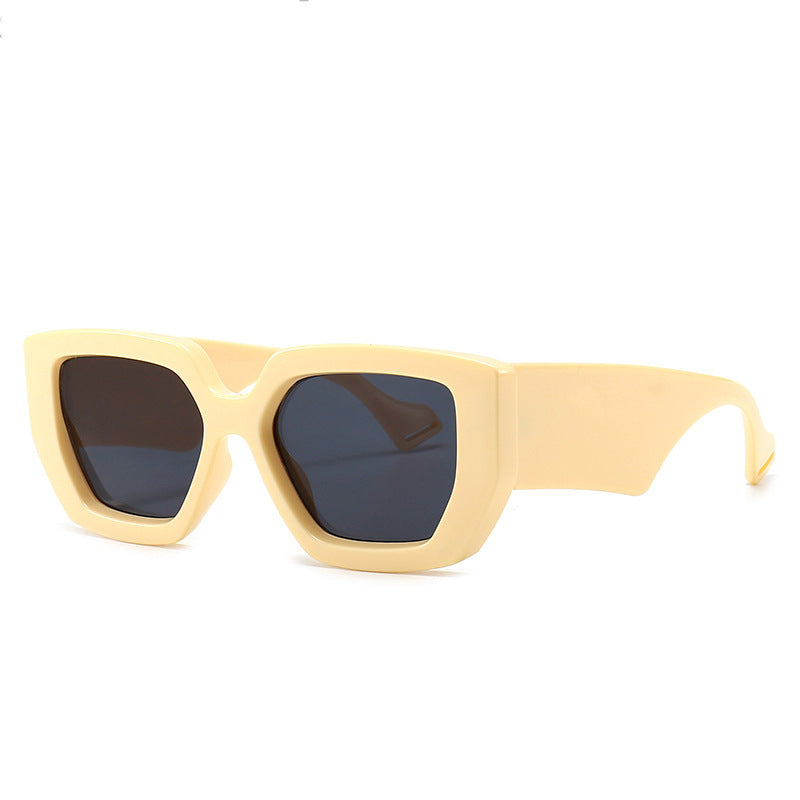 Trendy Square Frame Wide Temple Sunglasses for Women, Internet Celebrity Style Large Frame Sunglasses for Women sunglasses