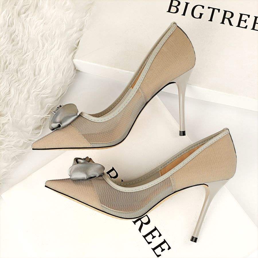 New Black Mesh High Heels Transparent Pure Desire Sexy Women Thin Heels Niche Hollow Pointed Flower Girl