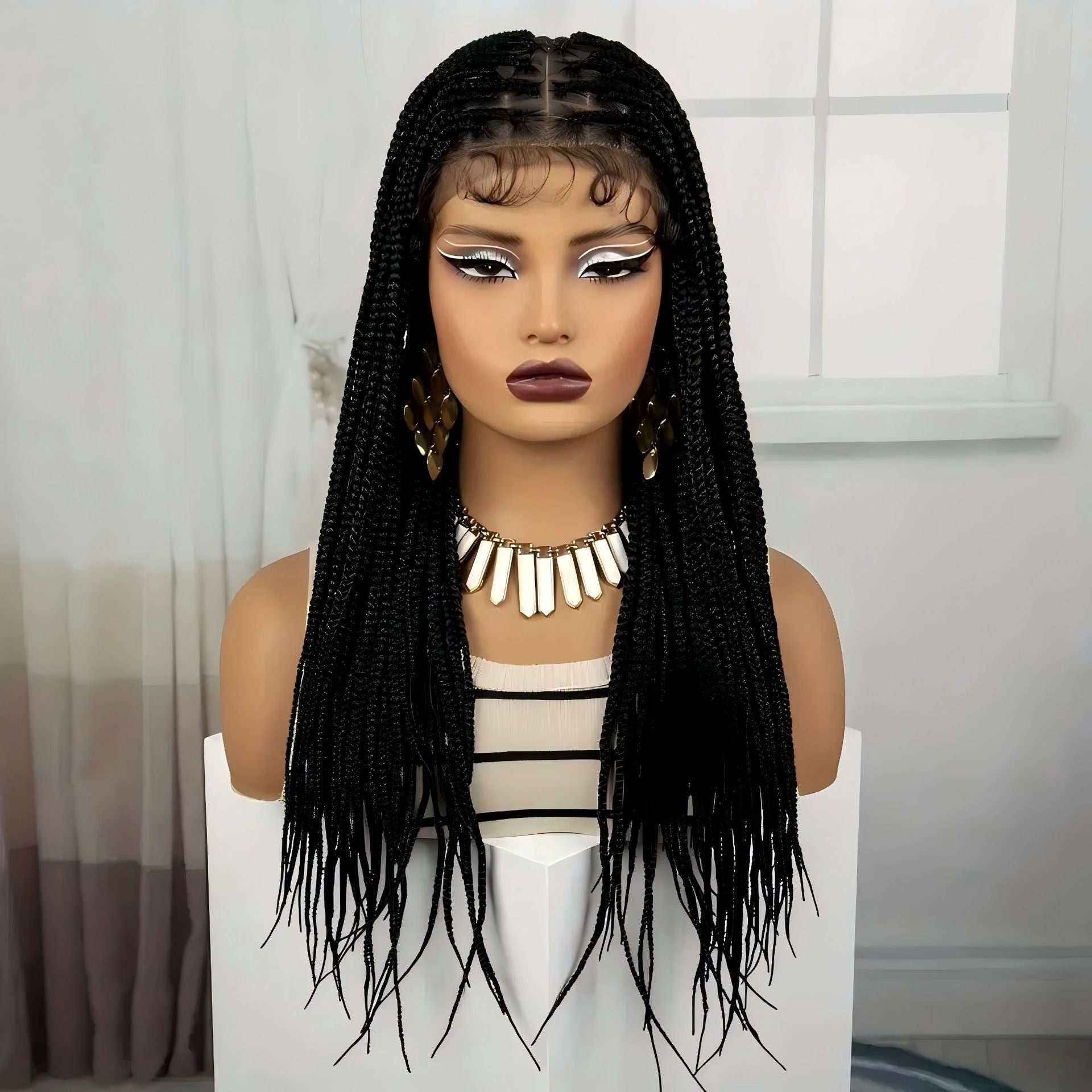TEMU Amazon Cross-Border European and American Wig Three-Strand Braid Full Lace Hand-Woven Full Wig