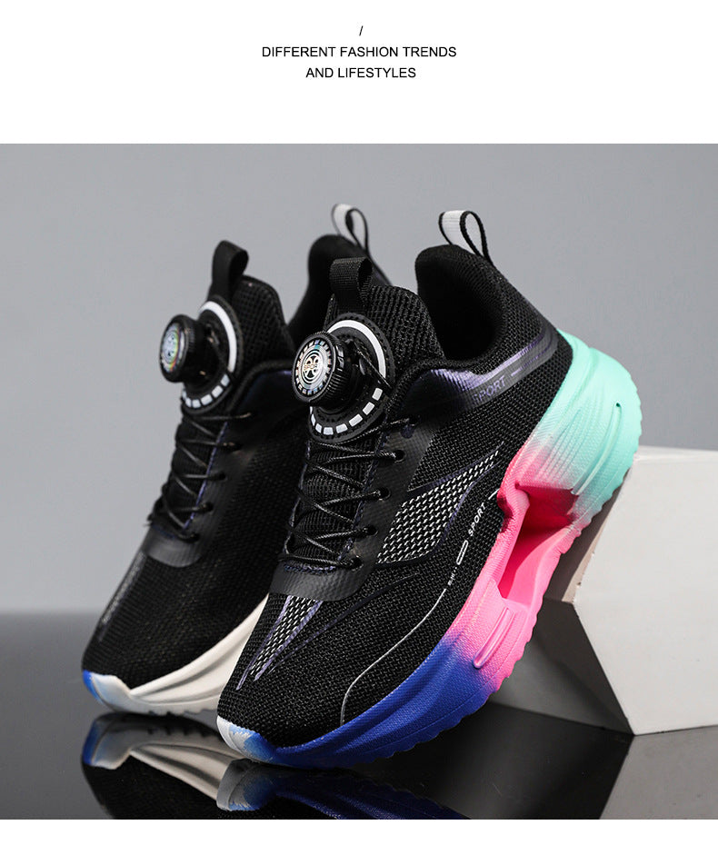Summer Youth Breathable Mesh Rotating Button Sports Shoes Comfortable Soft Sole Men's Shoes Lightweight Non-Slip Children's Running Shoes
