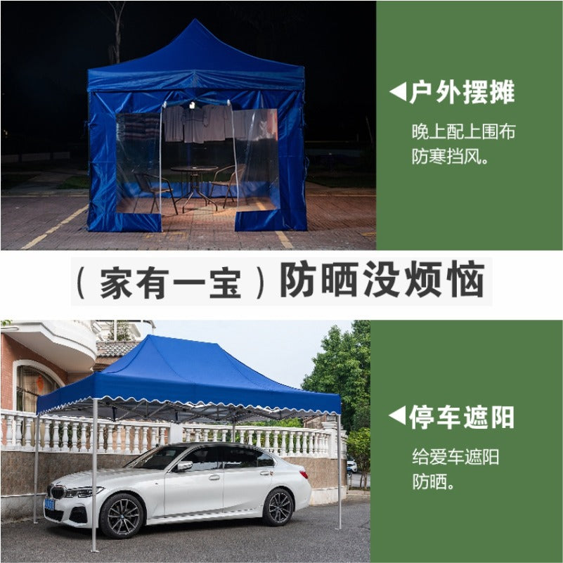 Outdoor Four-Legged Advertising Tent with Printed Text, Retractable Folding Sunshade Large Umbrella, Four-Corner Rainproof and Sunproof Shelter for Stall Use