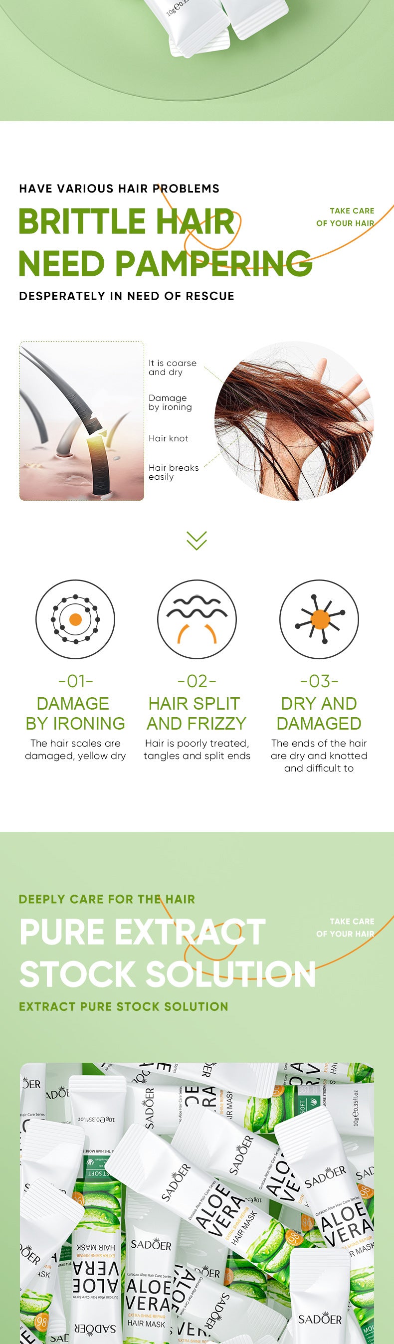 Aloe Vera Hair Mask10g SADOER Smooth and Improve Frizz Portable Cross-Border Wholesale