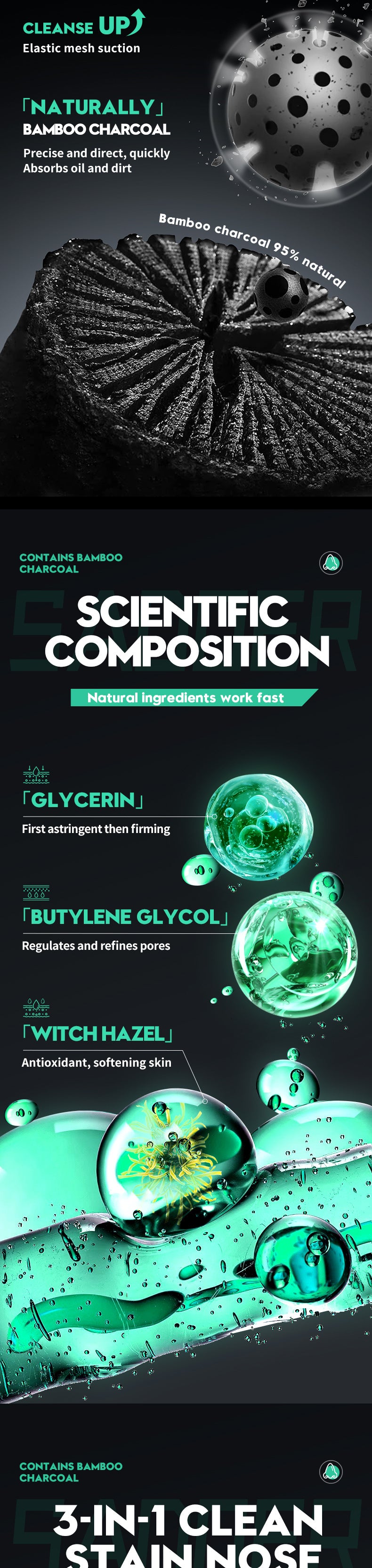 Men's Bamboo Charcoal Nose Strips SADOER Deep Cleansing for Blackhead Removal T Cross-Border Wholesale for Nursing Supplies