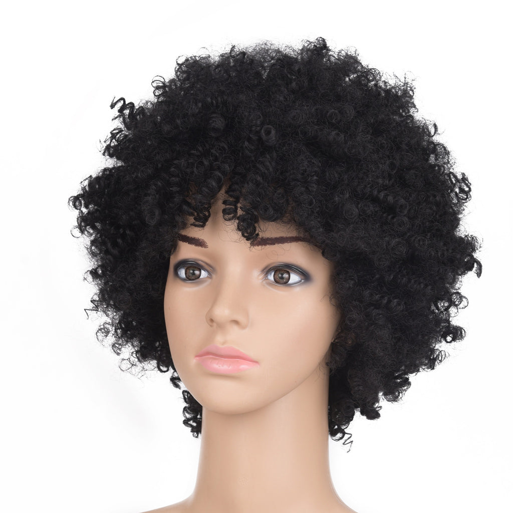 European and American New Style Hair Wig Cap Women's Short Hair Small Curl Black Hairpiece Brown Wholesale Bangs Natural Style