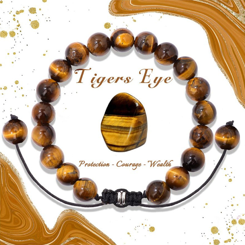 Natural Stone Crystal Beaded Bracelet4/6/8mm Chalcedony Turquoise Stretch Bracelet Lapis Tiger Eye Braided Bracelet