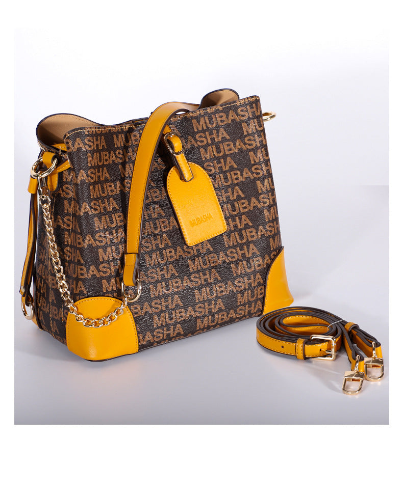 2024Summer New Trendy Fashion Vintage Bucket Bag Retro Style Single Shoulder Crossbody Printed Chain Handbag for Women