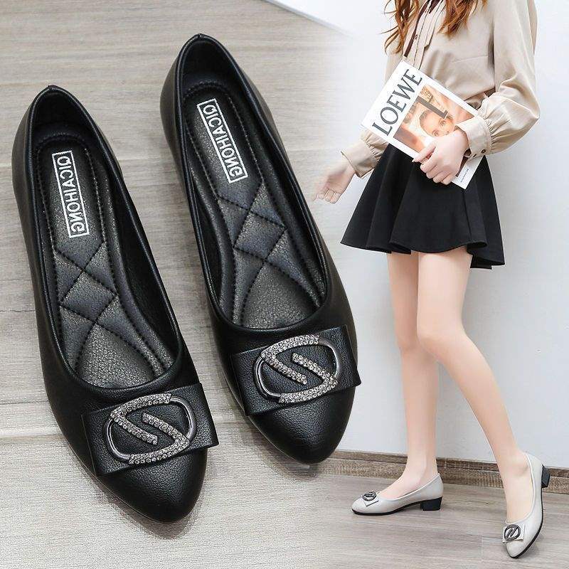Soft Leather Single Shoes for Women, Integrated Heel, Mid-Heel, Mom Shoes, Leather Shoes, Chunky Heel, Loafers, Professional Work Shoes for Women