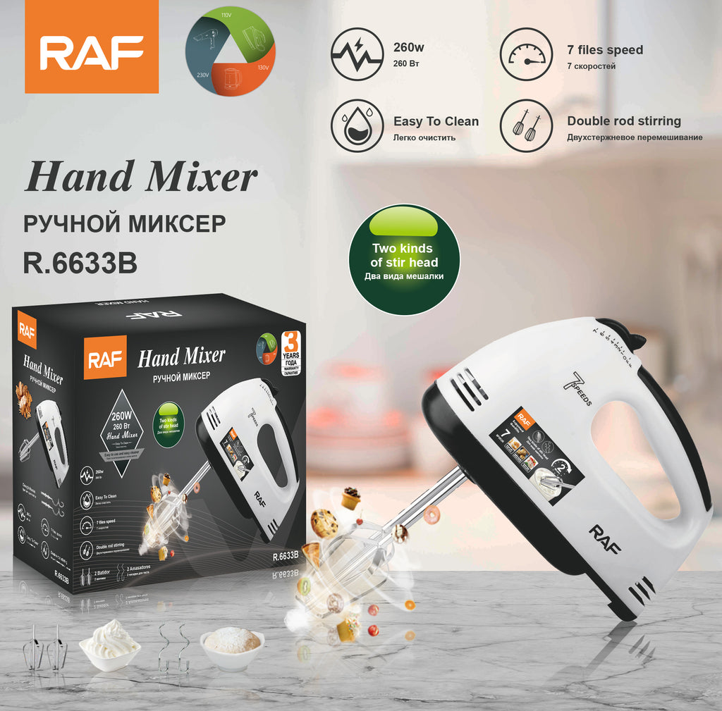 RAF European and American Regulations7Electric Egg Beater Household Handheld High-Power Egg Mixer Dough Kneading Baking Blender