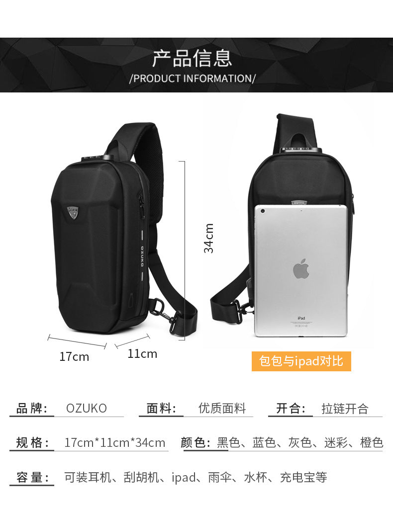 OZUKO Hard Shell Chest Bag Men's Crossbody Bag Anti-Theft Waterproof Cycling Outdoor Multi-Functional Sports Shoulder Bag
