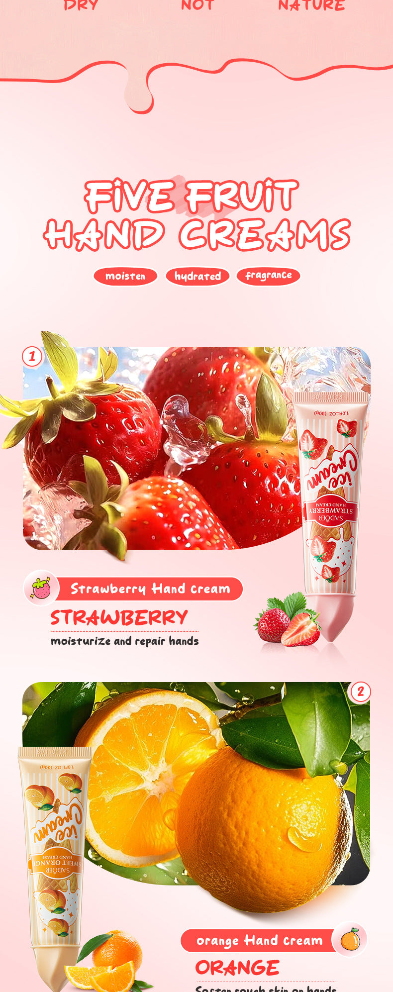 Full English Fruit Hand Cream SADOER Ice Cream Series Moisturizing Autumn and Winter Hand Cream  Foreign Trade Wholesale