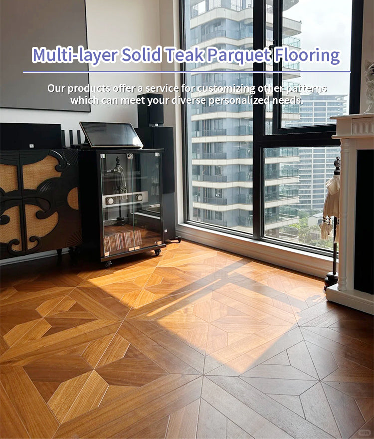 Teak Parquet Engineered Wood Flooring for Living Room Bathroom High-End Luxury Design Intricate Pattern Premium Hardwood