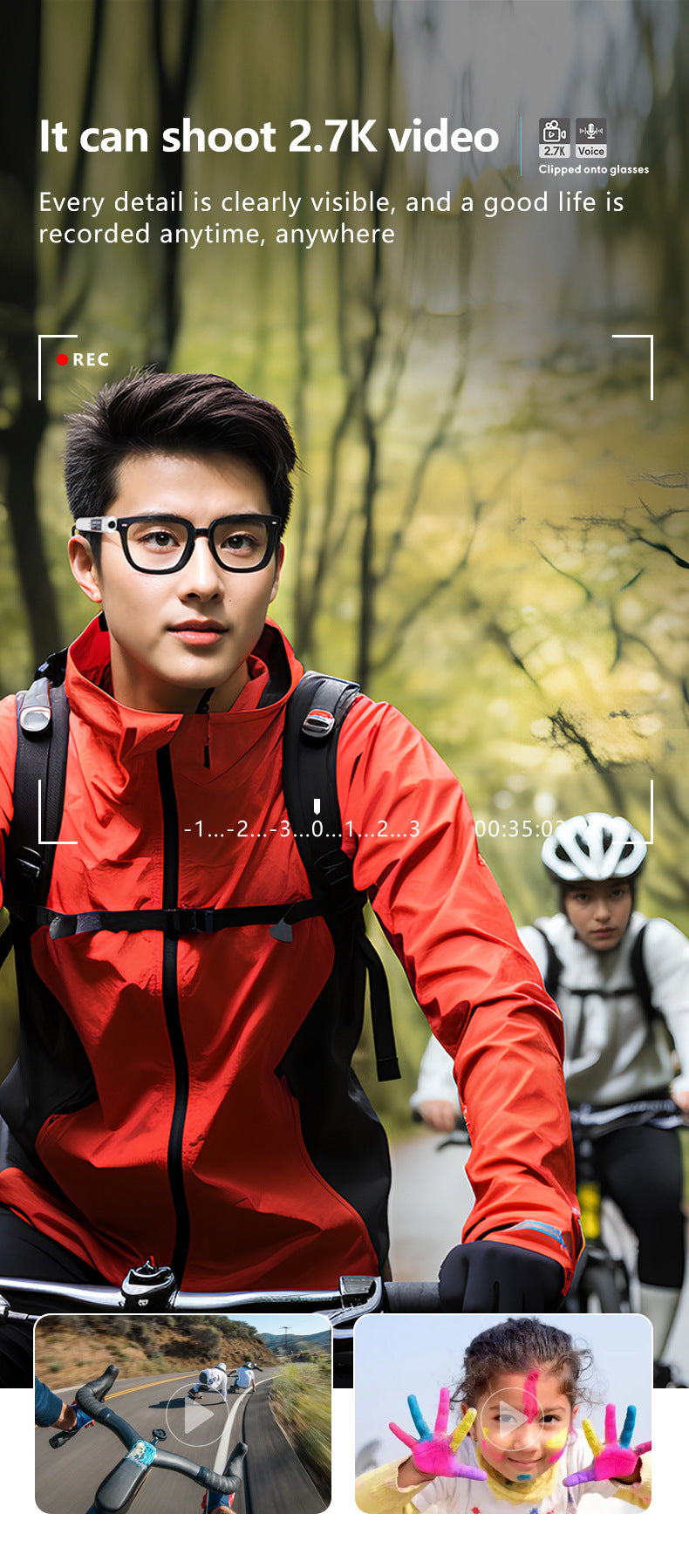 New2K HD Eyewear Head-Mounted Recorder Video Device Portable Life Camera Outdoor Sports Camera