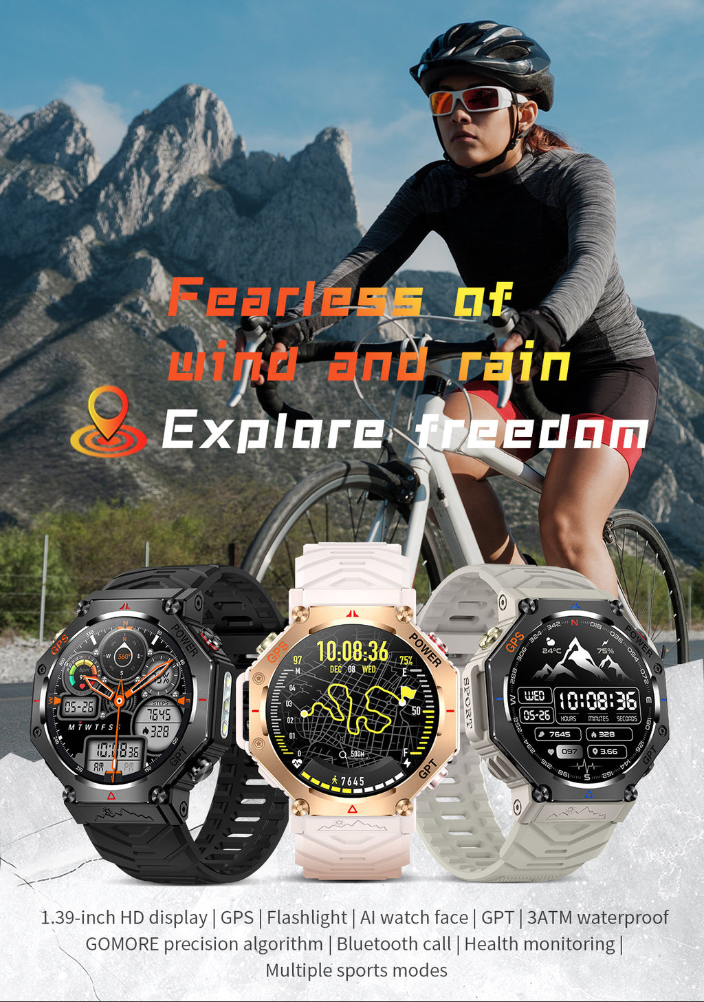 KC91Smart Watch Bluetooth Call Heart Rate Pedometer Sleep3ATM Waterproof GPS Beidou Positioning Sports Three-Proof