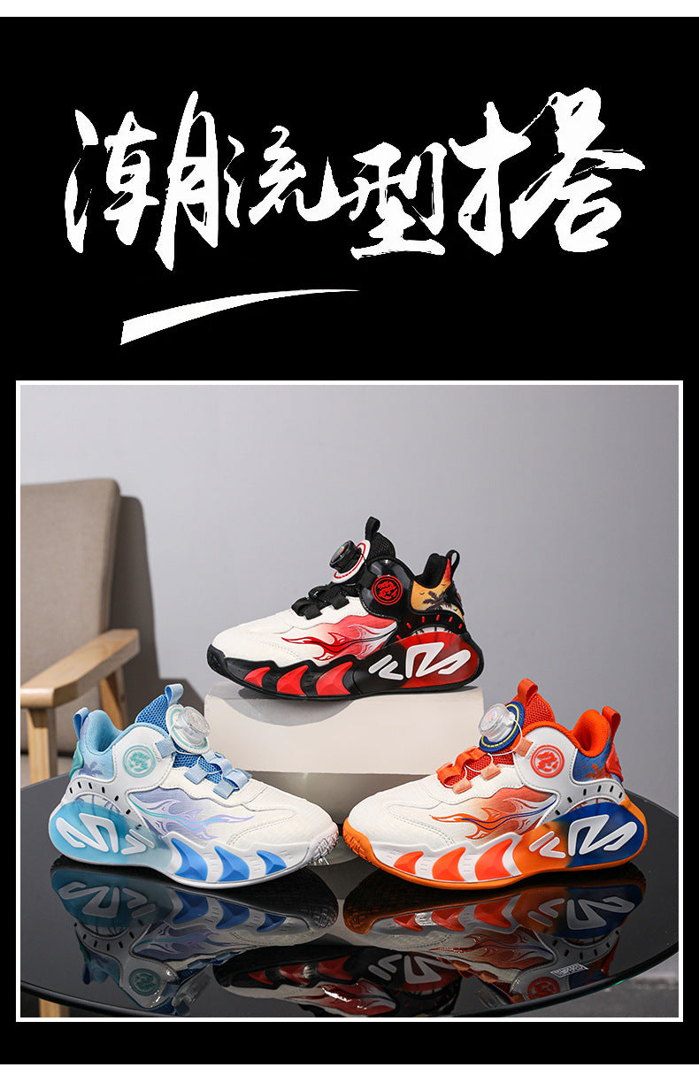 Chinese Style Girls' Shoes2025Autumn New Mesh Breathable Running Sports Shoes Children's Anti-Slip Wear-Resistant Basketball Shoes