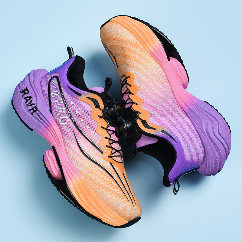 2025Autumn Winter New Breathable Double Mesh Knob Buckle Sports Shoes Couple High Elastic Popcorn Soft Bottom Carbon Plate Running Shoes