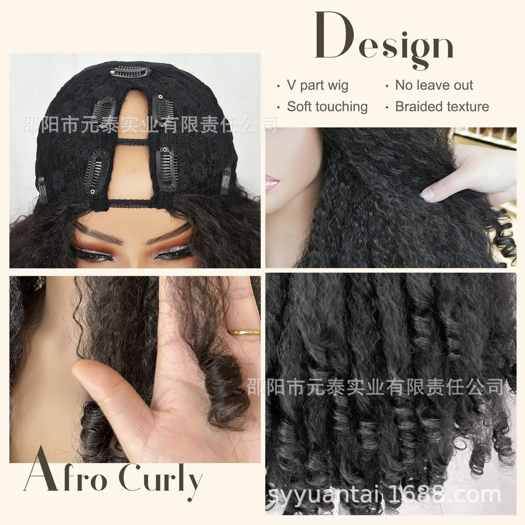Hot Sale 180% Afro Curly V Synthetic Part Wig  For Women