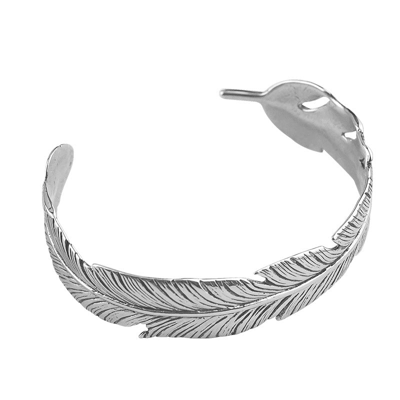 Stainless Steel Fashion Personality Creative Feather Bracelet Titanium Steel Unisex Open Vintage Arm Ring Jewelry