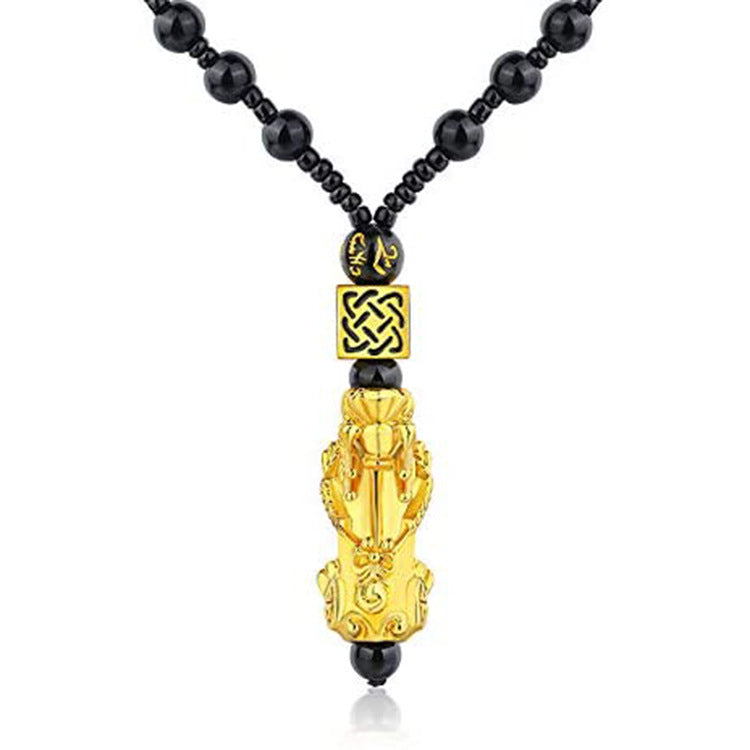 Pixiu Necklace for Men High-end Imitation Obsidian National Style Necklace Temperature-sensitive Color-changing Lucky Pixiu Buddha Bead Necklace