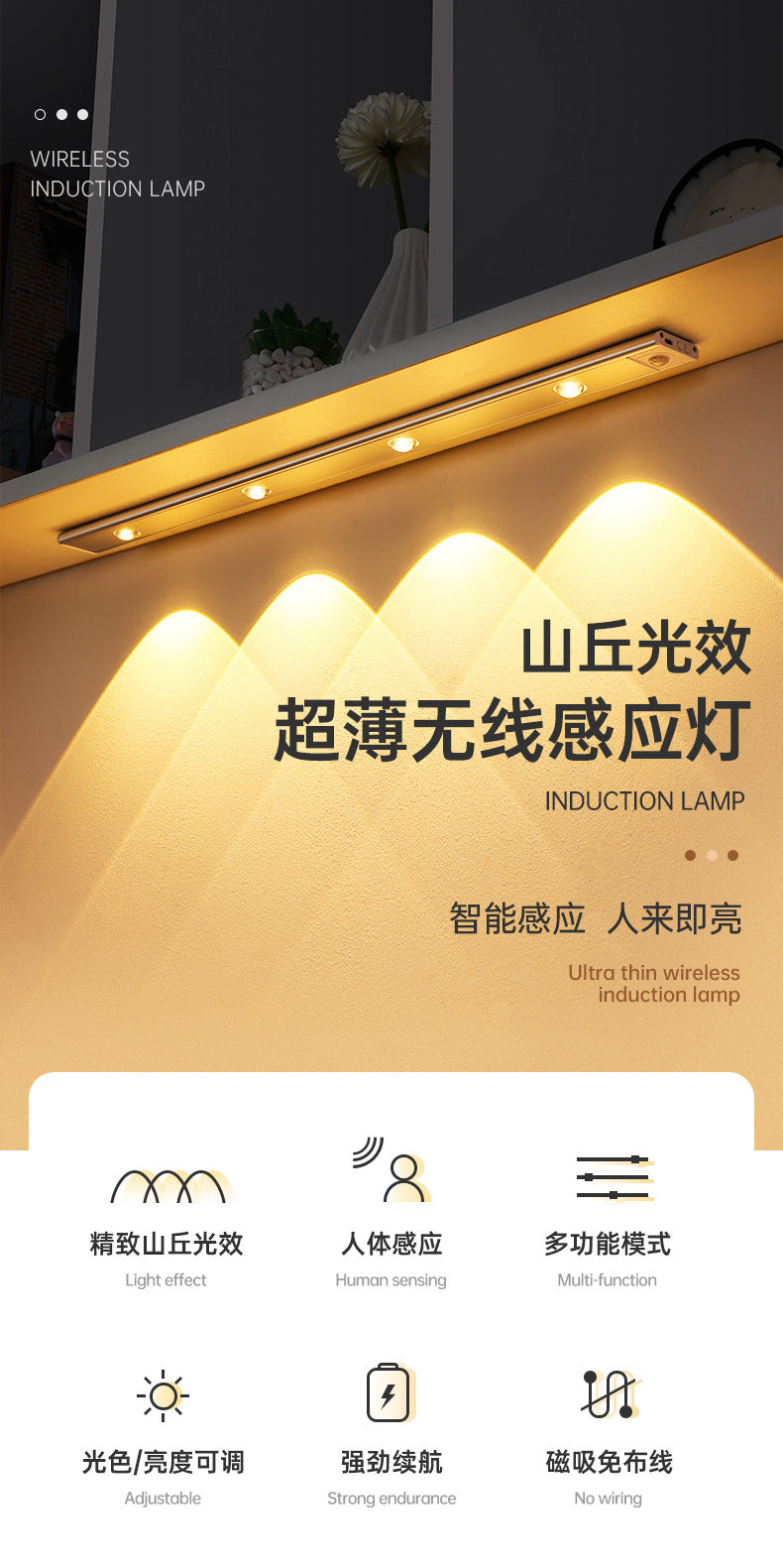 Ultra-Thin Smart led Human Body Sensor Light Rechargeable Magnetic Hill Cat Eye Light Strip Wine Cabinet Cupboard Wardrobe Light Strip