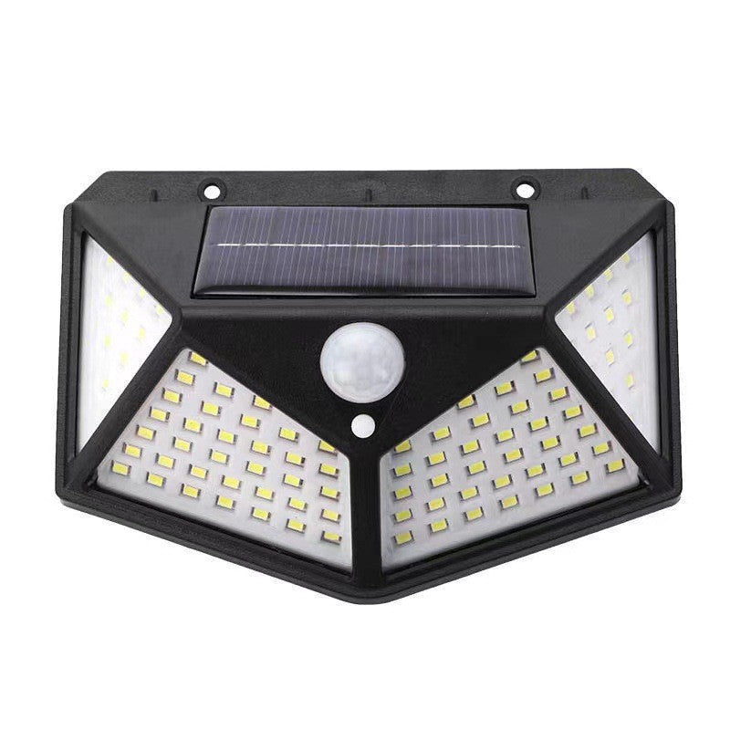 100LED Solar Light Outdoor Wall Light Four-Sided Emitting Street Light Human Body Sensing Garden Garage Landscape Light