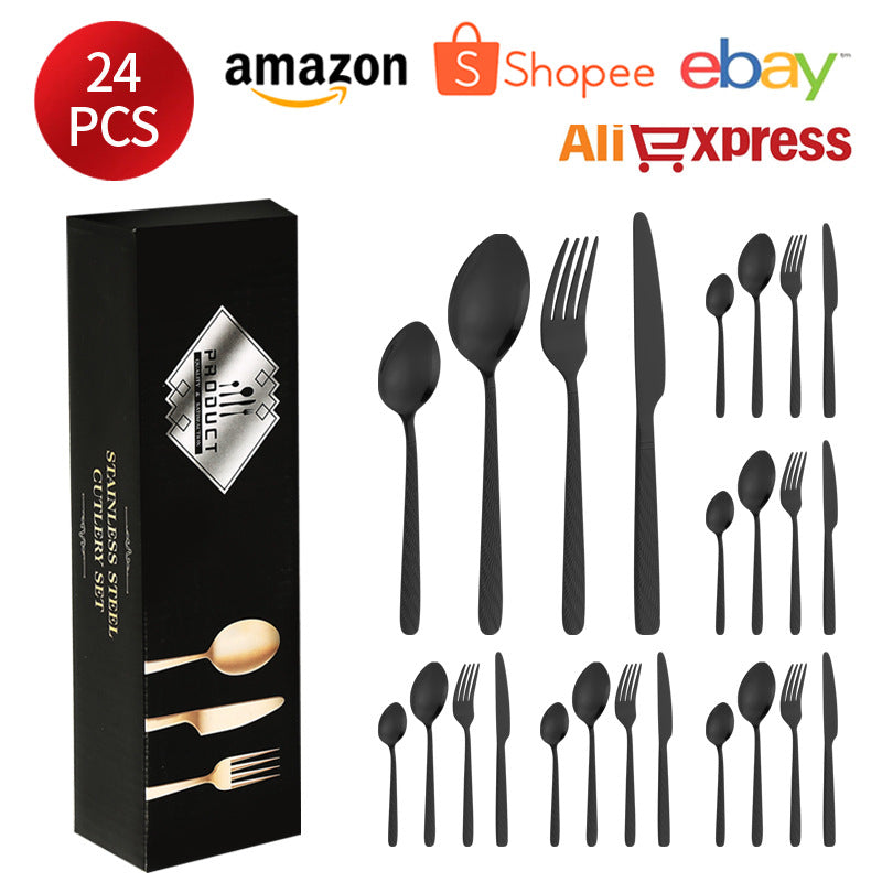 410Stainless Steel Tableware Hotel Restaurant Hemp Rope Pattern Knife Fork Spoon24Set of Western Steak Knives and Forks