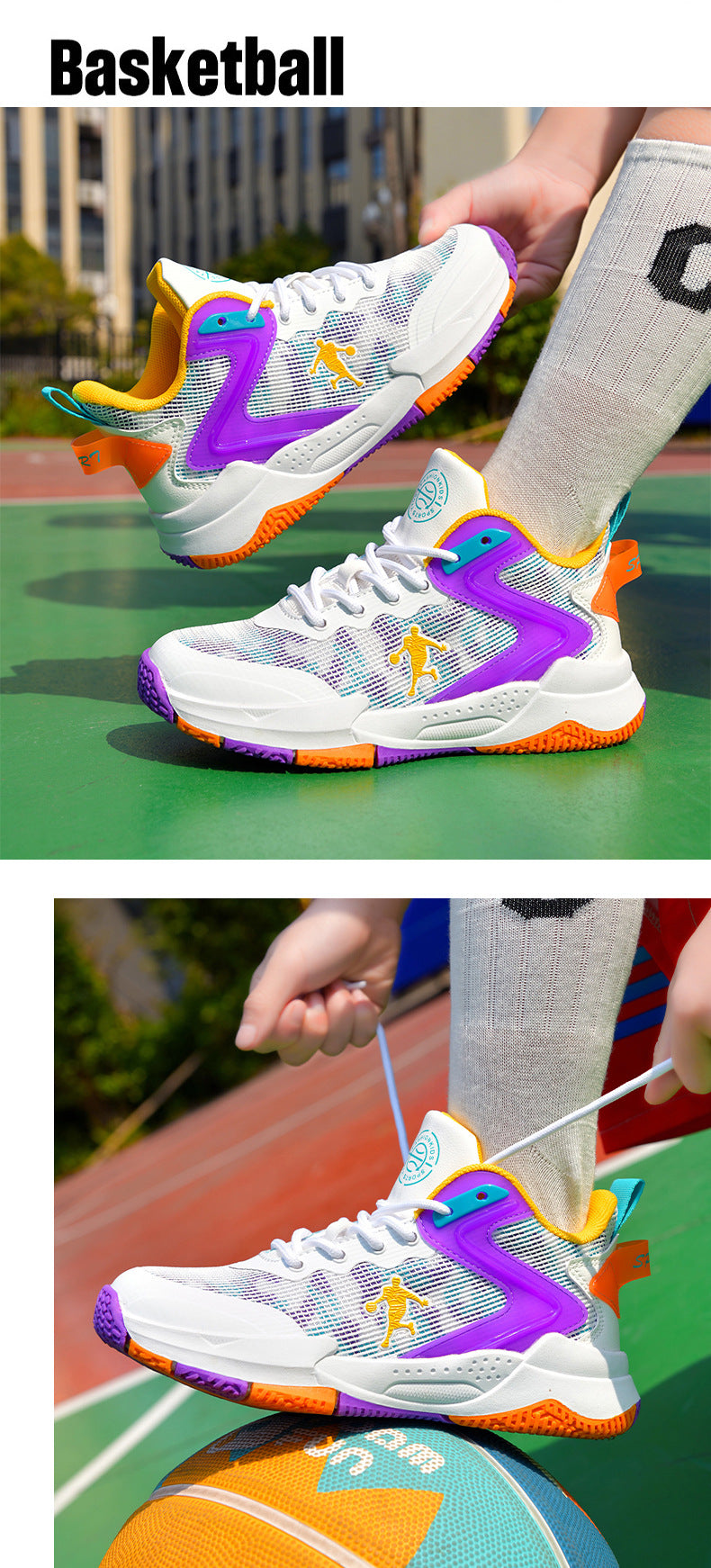 Spring and Summer Children's Basketball Shoes for Big Kids, Mesh Breathable Girls' Sports Shoes, Boys' Training Sneakers, Breathable and Comfortable
