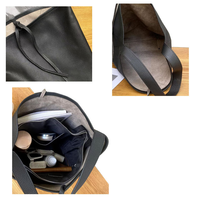 Women's Genuine Leather Underarm Bag Large Capacity Tote Bag Top Layer Cowhide Commuter High-End Feel Single Shoulder Bucket Bag