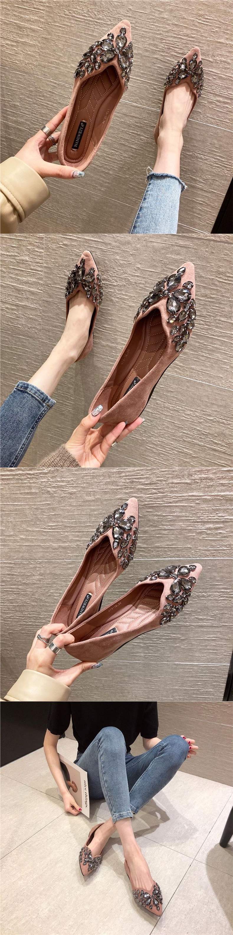 European and American Style2025Spring Summer New Women's Shoes Suede Fashion Shallow Mouth Pointed Toe Hidden Wedge Flat Heel Flat Shoes