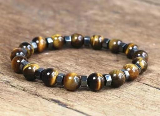 Tiger Eye Elastic Bracelet Adjustable Colorful Beaded Handmade Wrapped Bracelet Volcanic Double Row Woven Bracelet