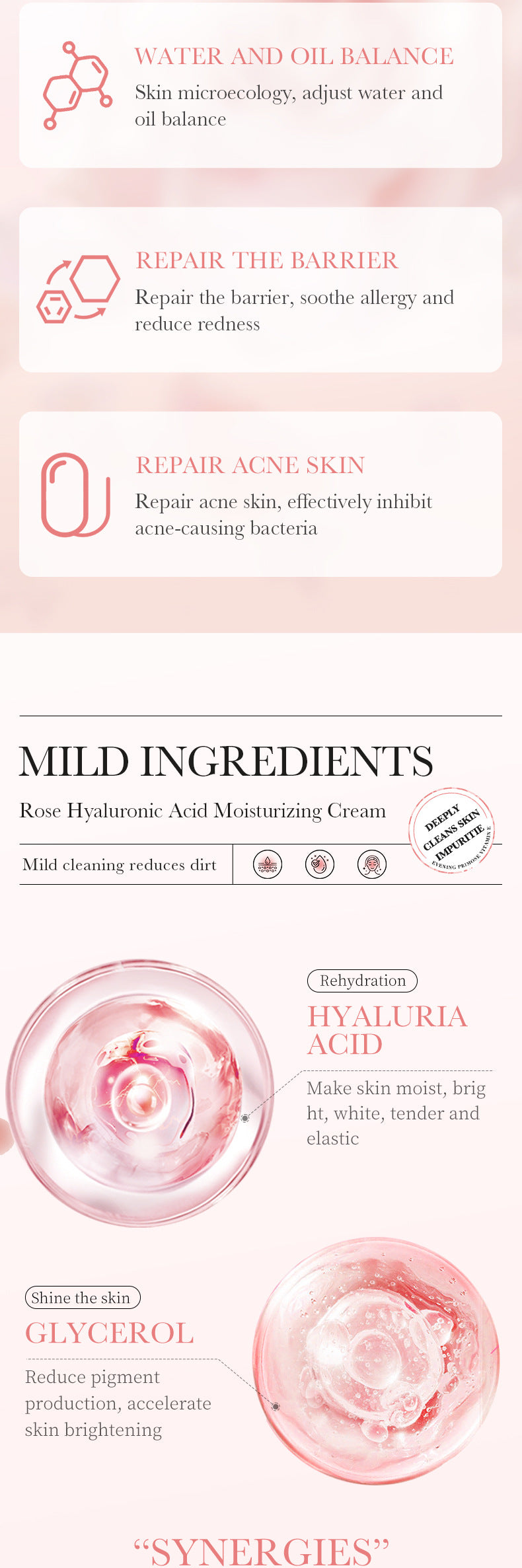 Rose Hyaluronic Acid Skincare Set Hydrating, Cleansing, Moisturizing, and Skin Rejuvenation Six-Piece Set Wholesale from Foreign Trade Manufacturer