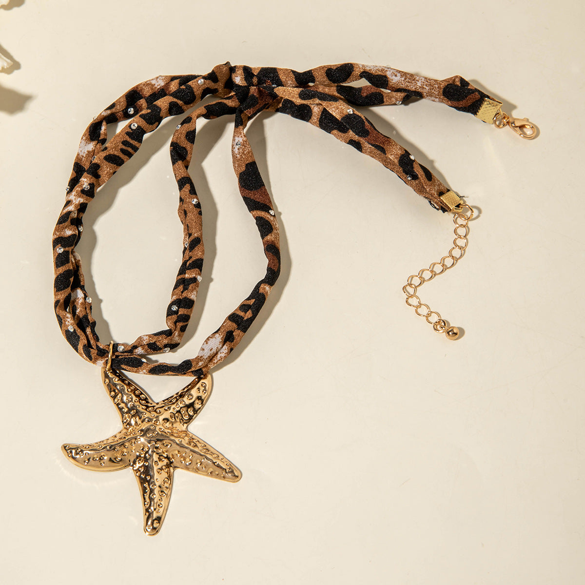 European and American Style Ocean-themed Cross Conch Starfish Pendant Leopard Print Exaggerated Necklace Collarbone Chain Jewelry