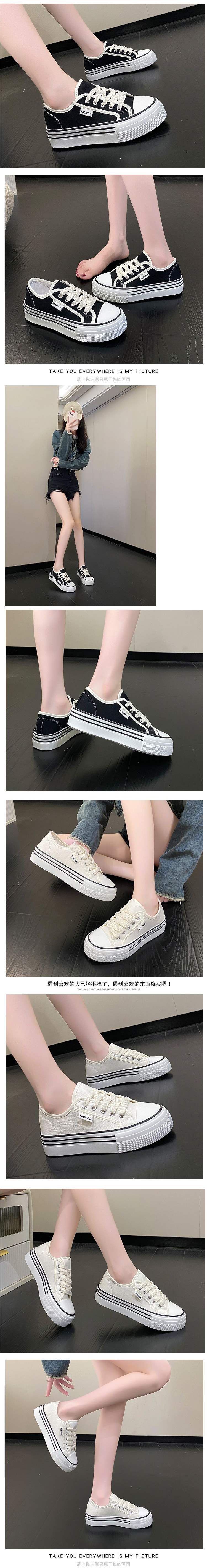 Internet Celebrity Thick-Soled Biscuit Canvas Shoes for Women2025New Spring and Autumn Versatile Breathable Casual White Sneakers