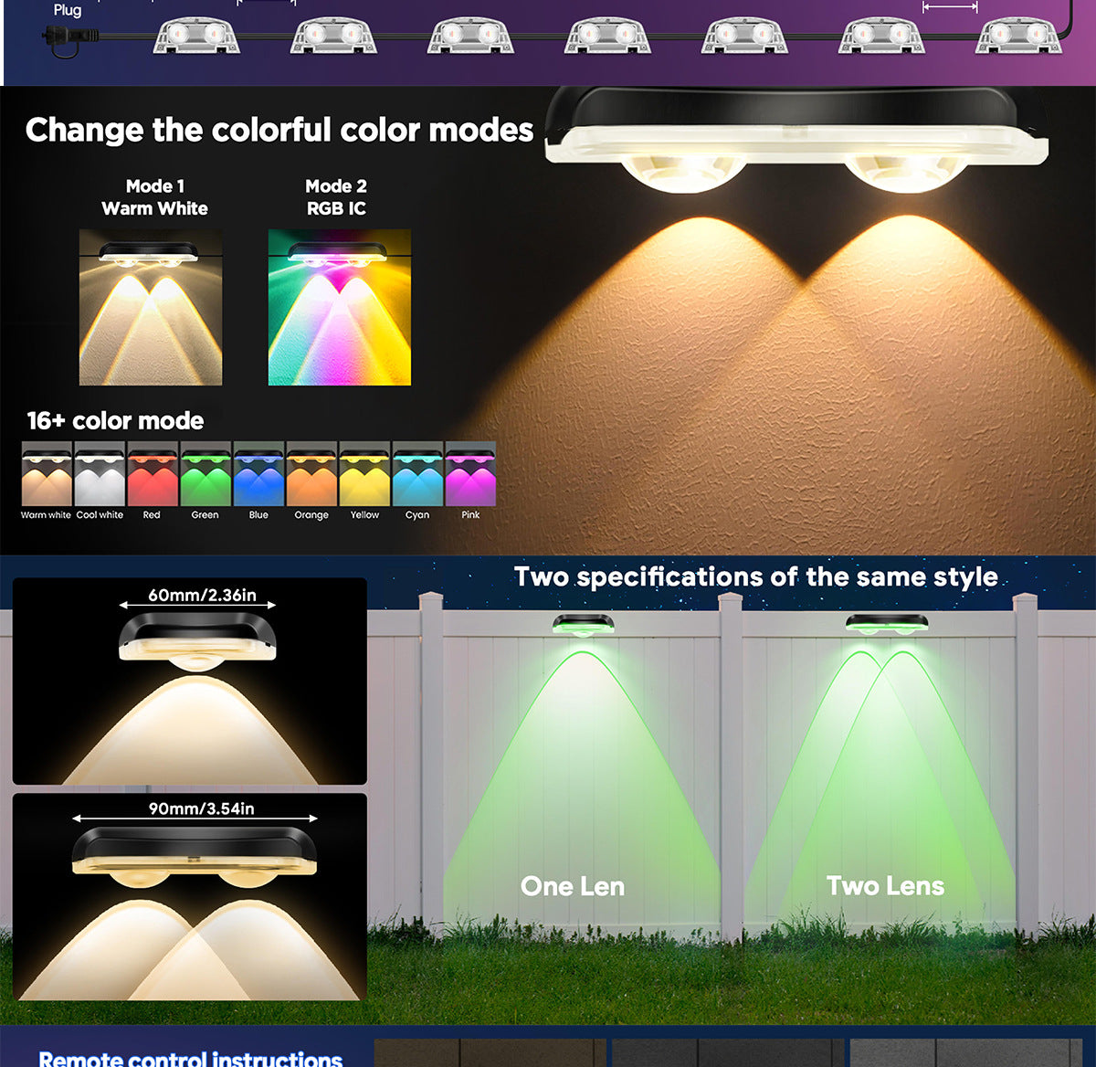 Bluetooth fence light RGBCW Iridescent Fence Light Wall Washer Light Fence Light Garden Light Waterproof Decorative Light