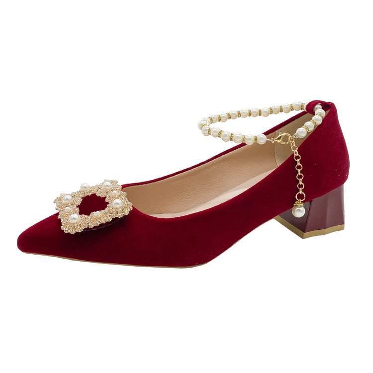 Pointed Elegant Burgundy High Heels2025New Year's New Socialite Bowknot Comfortable Bride Shoes Two-Way Wedding Shoes