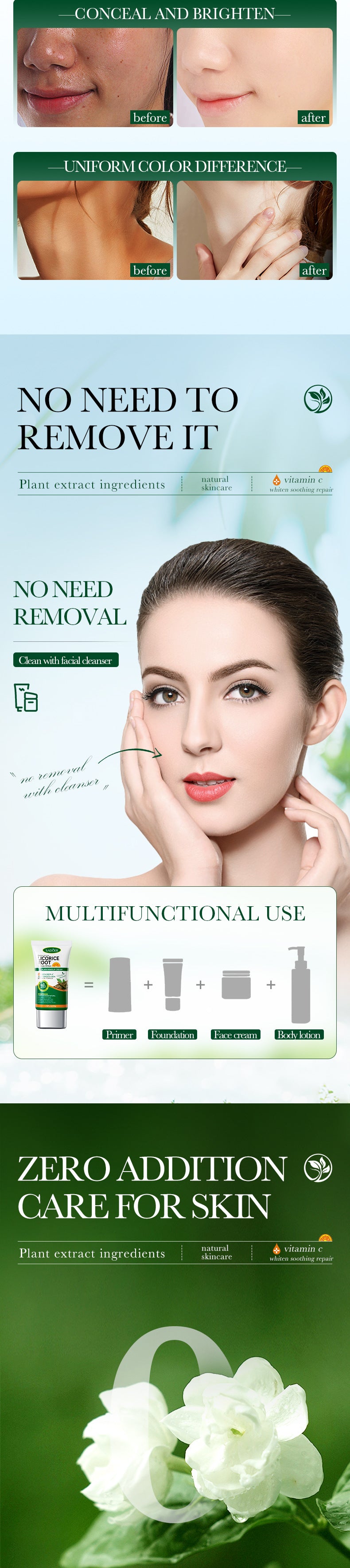 Makeup SADOER Licorice VC No Makeup Cream Whitening and Brightening Concealer Cream Cross-Border Wholesale